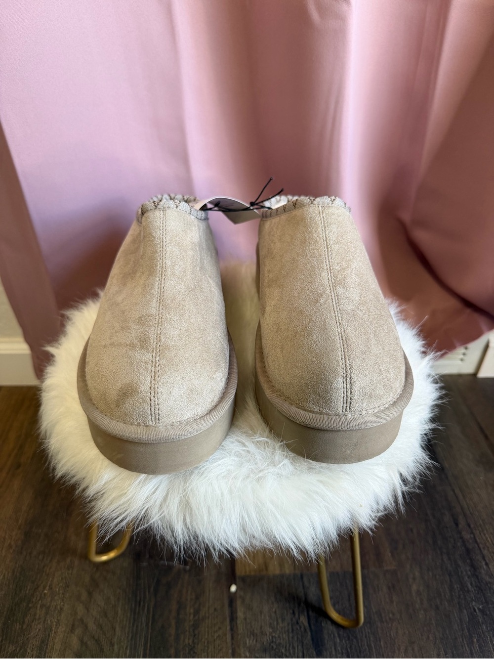 PAWZ Hazel Clog Women's Slipper Stone 9 Microsuede Faux Fur Lined Slip-On